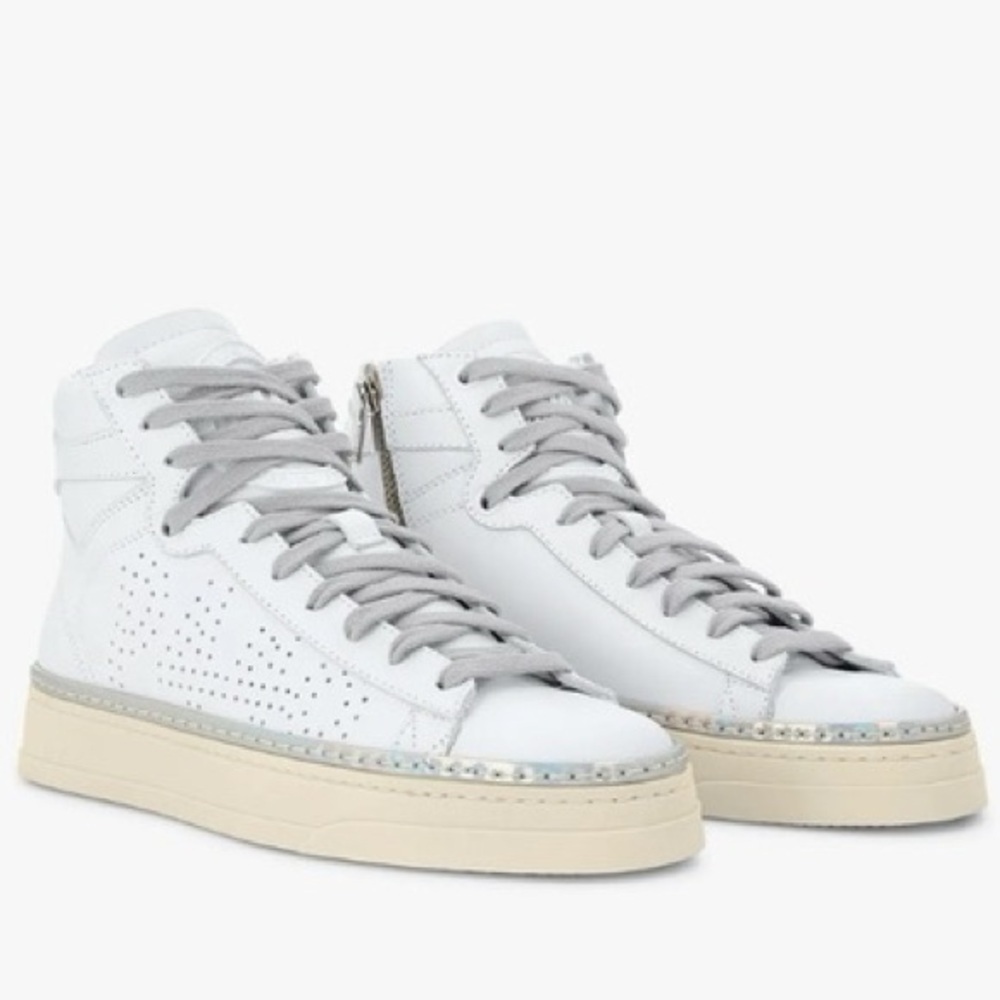 New P448 F22 Taylor Platform High Top Sneaker Side Zip Iridescent Strip Sz 42